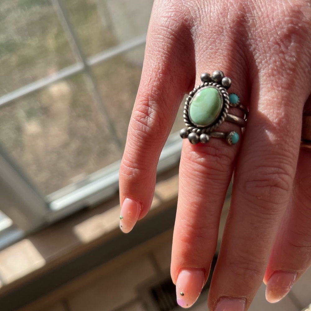 Native Sterling Silver and Turquoise Ring set duo. Sz 6